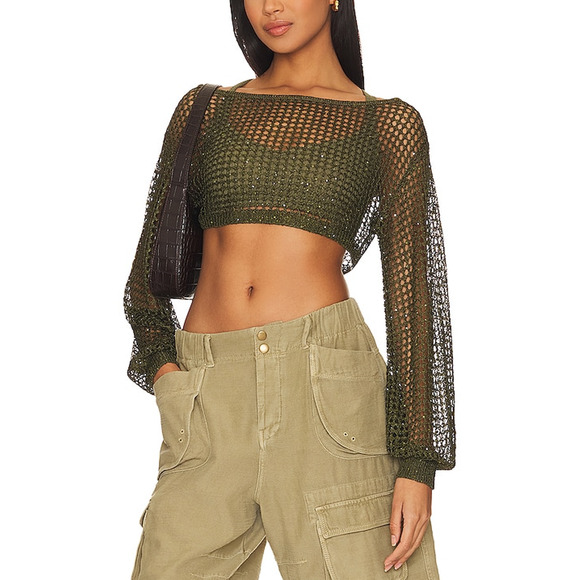 Nbd 'Lex Sequin' Green Polyester Cropped Sweater Size S NWT - Picture 1 of 4